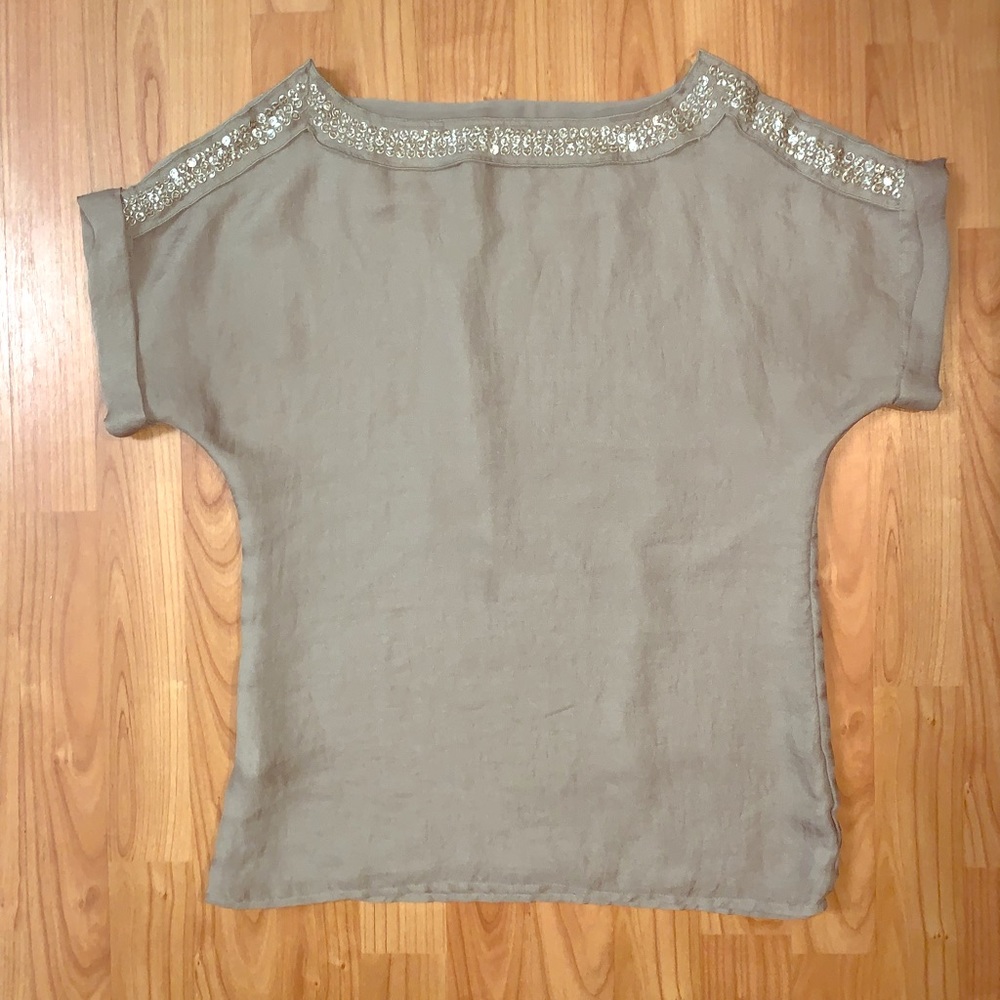 LOFT sequins tan blouse